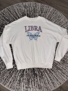 Libra Cream Social Butterfly Graphic Oversized Sweater